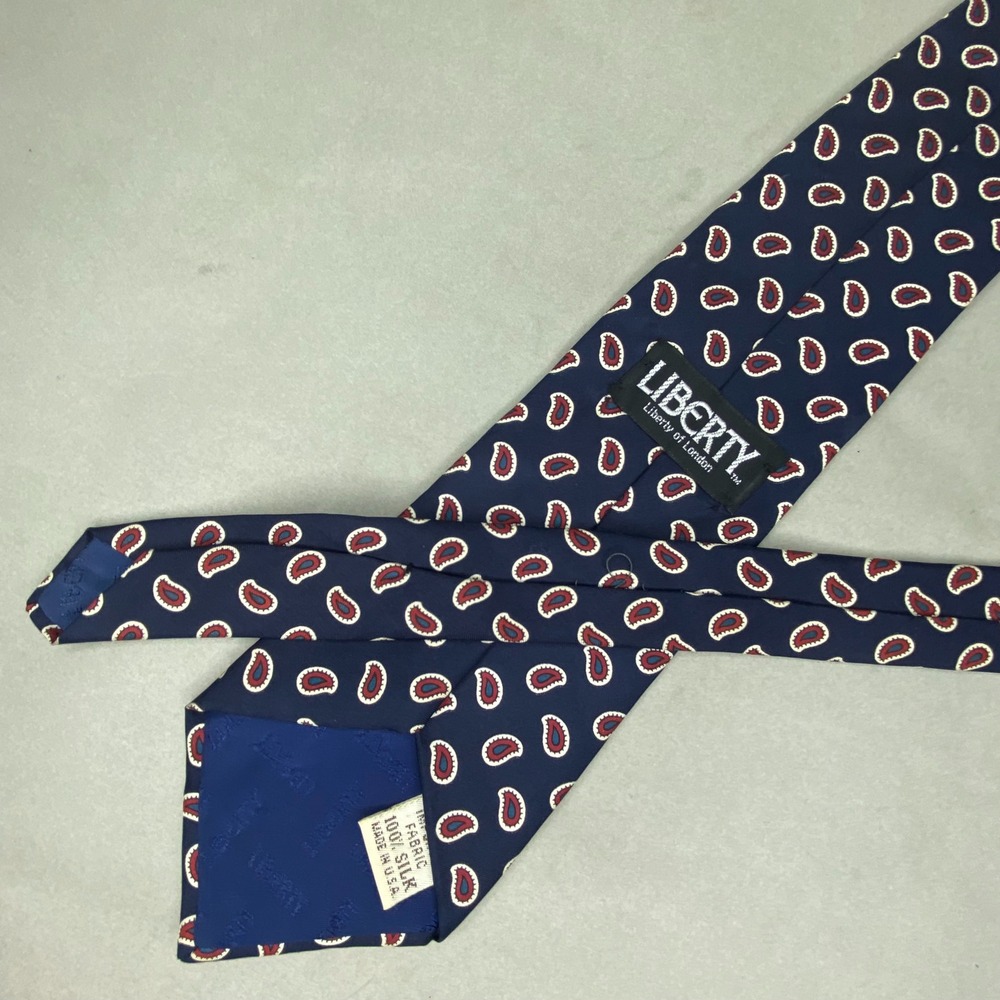 VTG Liberty of London Tie‎ Men Navy Paisley Silk Classic Foulard 59x3.5 - Picture 2 of 5
